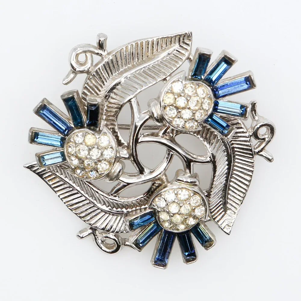 Vintage Alfred Philippe Trifari Radiance Rhinestone Thistle Flower Brooches 1950
